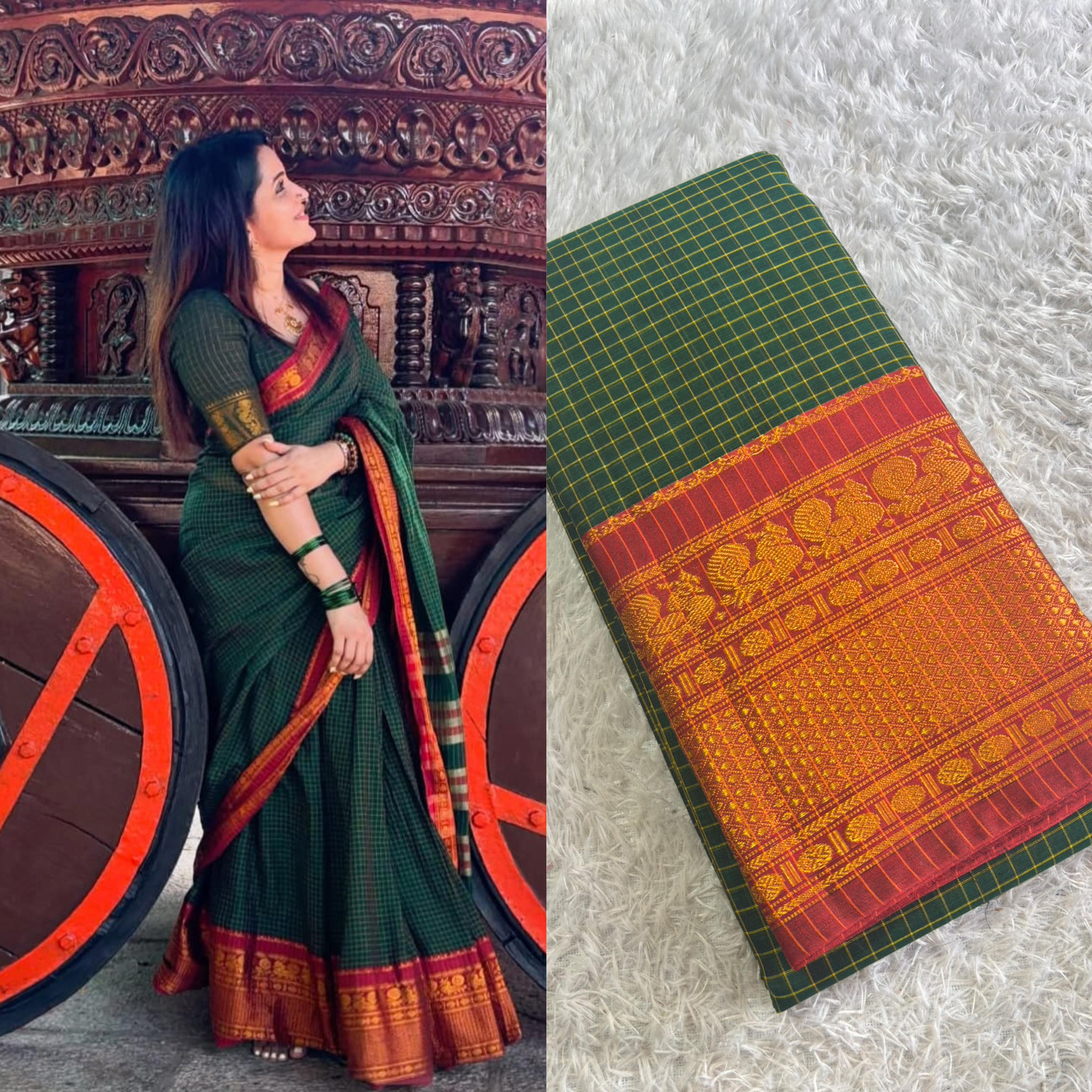 Mangalam – Big Border Checks Narayanapet Cotton Saree - KBG