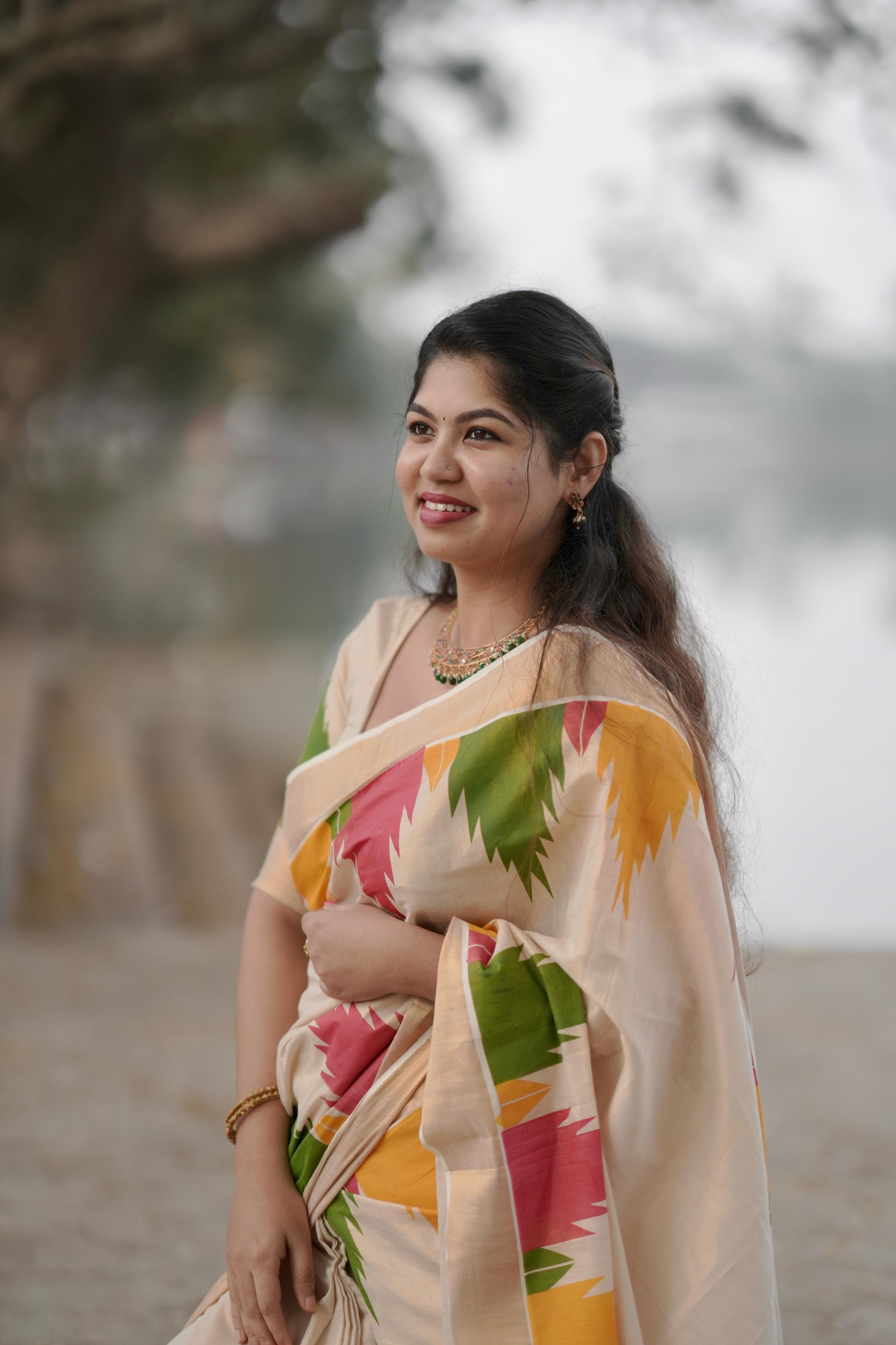 Gopuram Multi Colour Temple Golden Tissue Saree - KBG