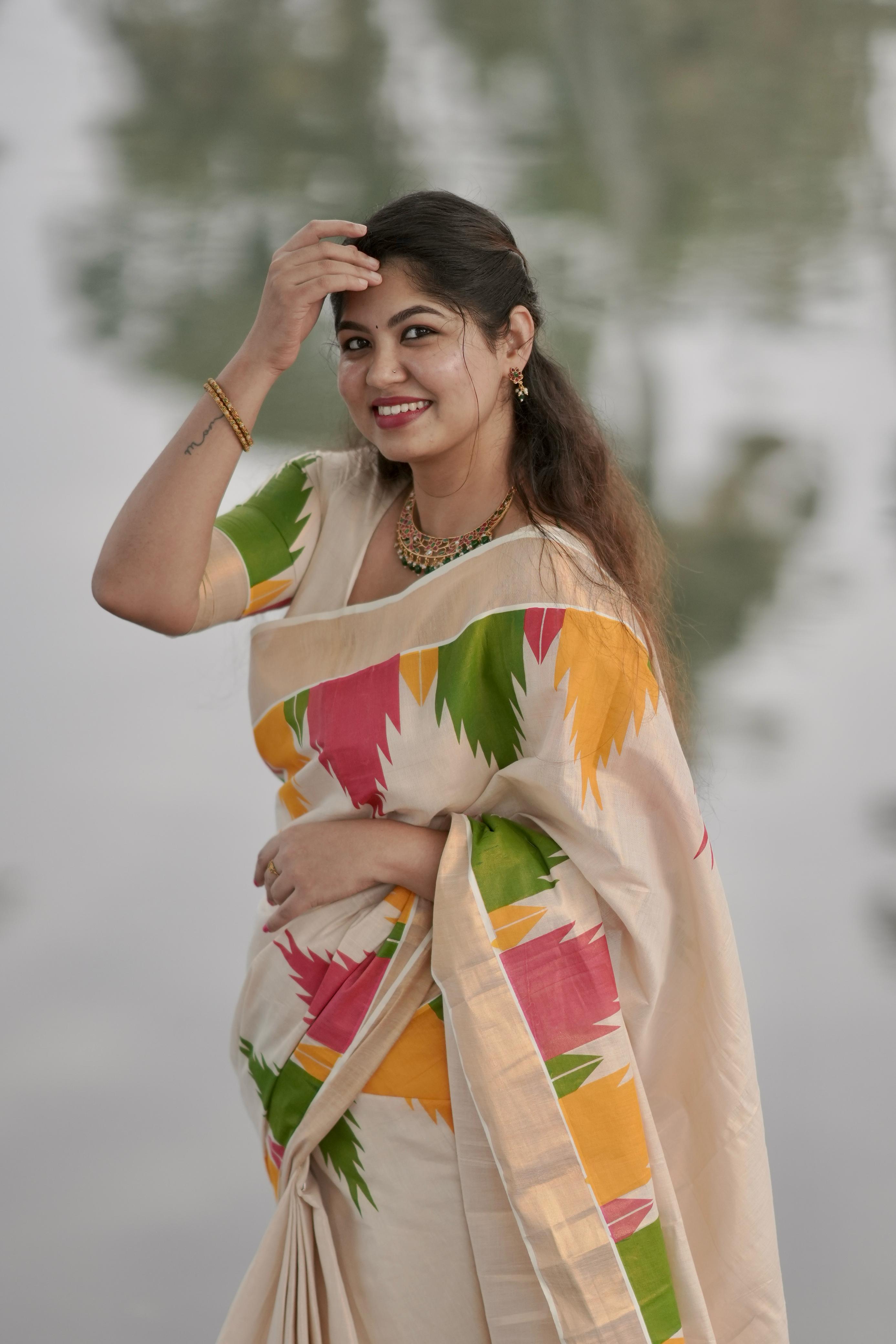 Gopuram Multi Colour Temple Golden Tissue Saree - KBG