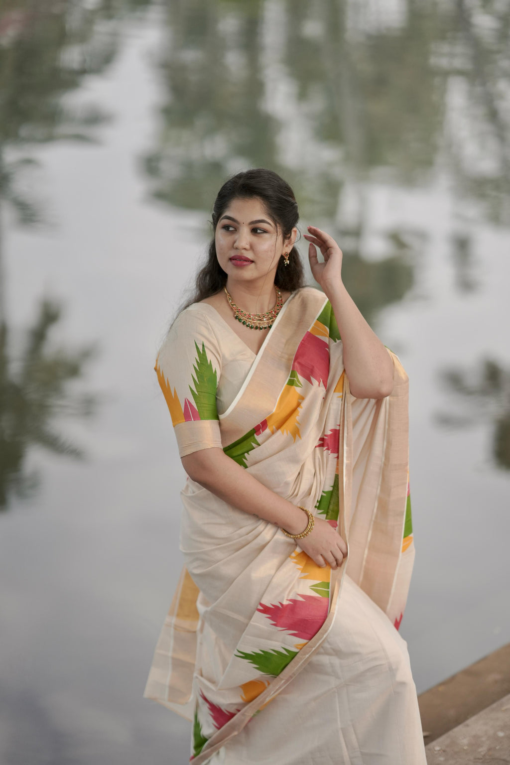Gopuram Multi Colour Temple Golden Tissue Saree - KBG