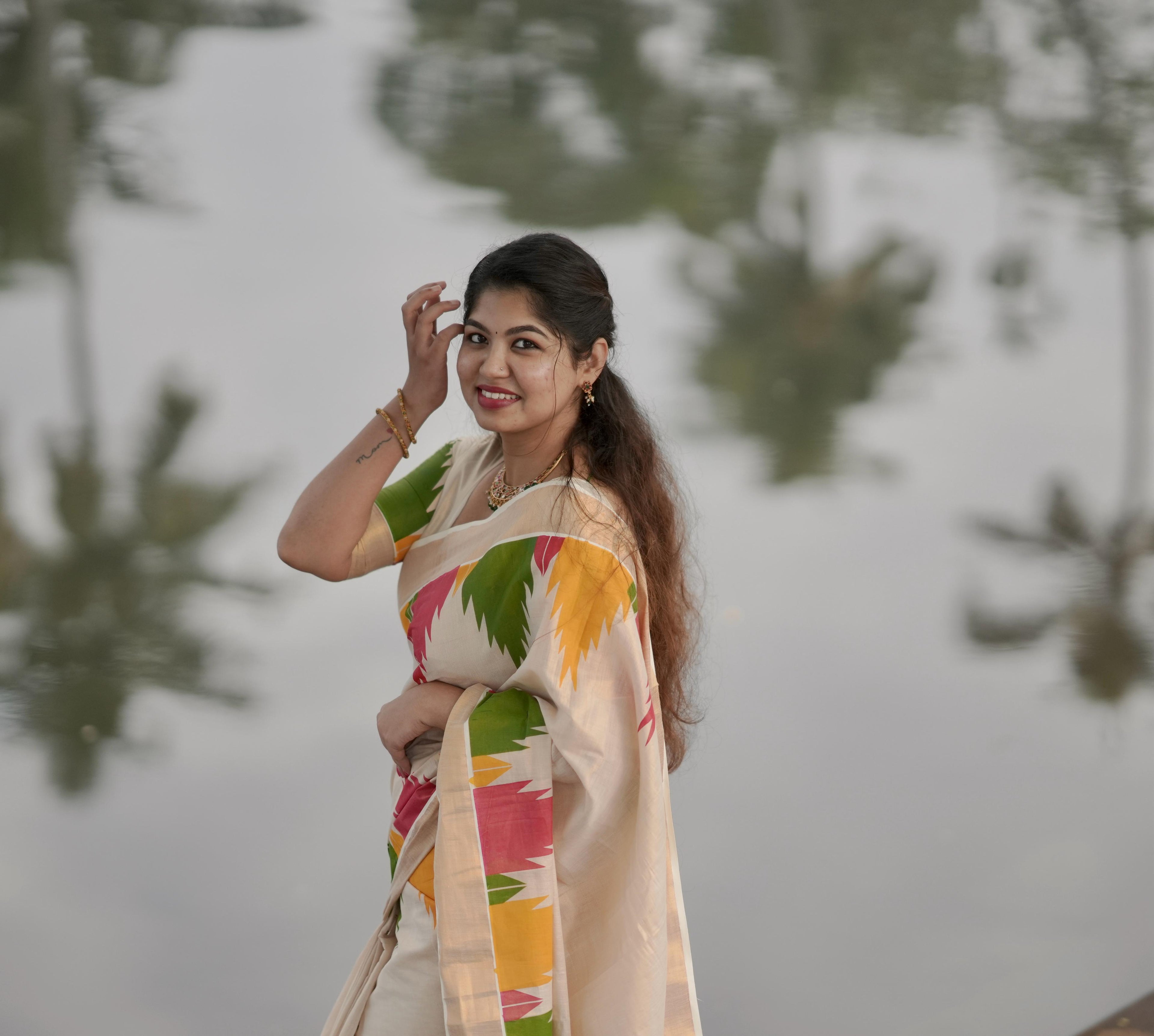 Gopuram Multi Colour Temple Golden Tissue Saree - KBG
