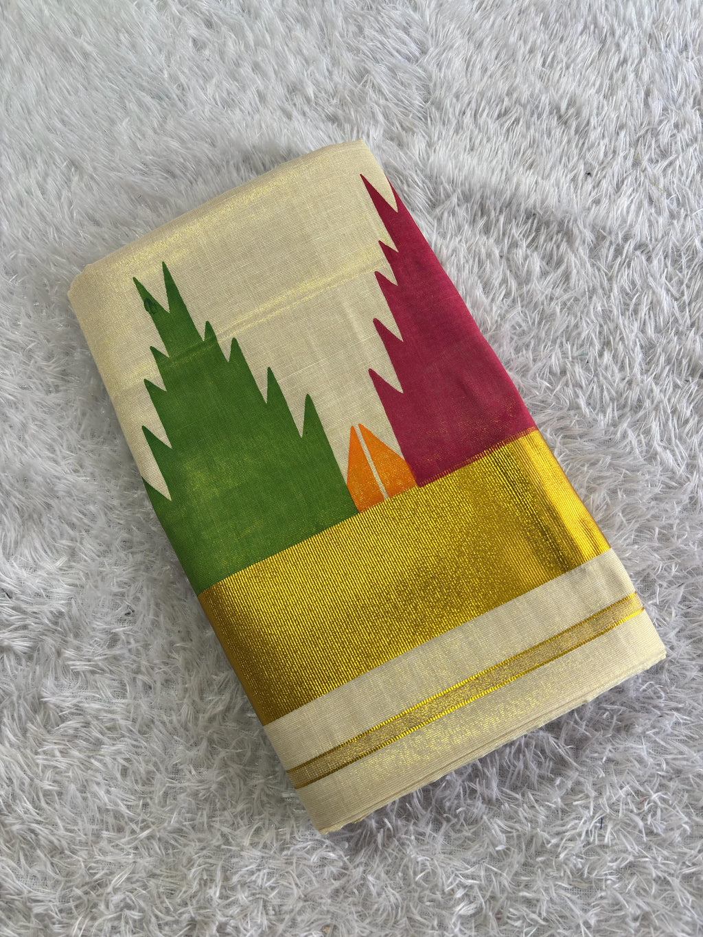 Gopuram Multi Colour Temple Golden Tissue Saree - KBG
