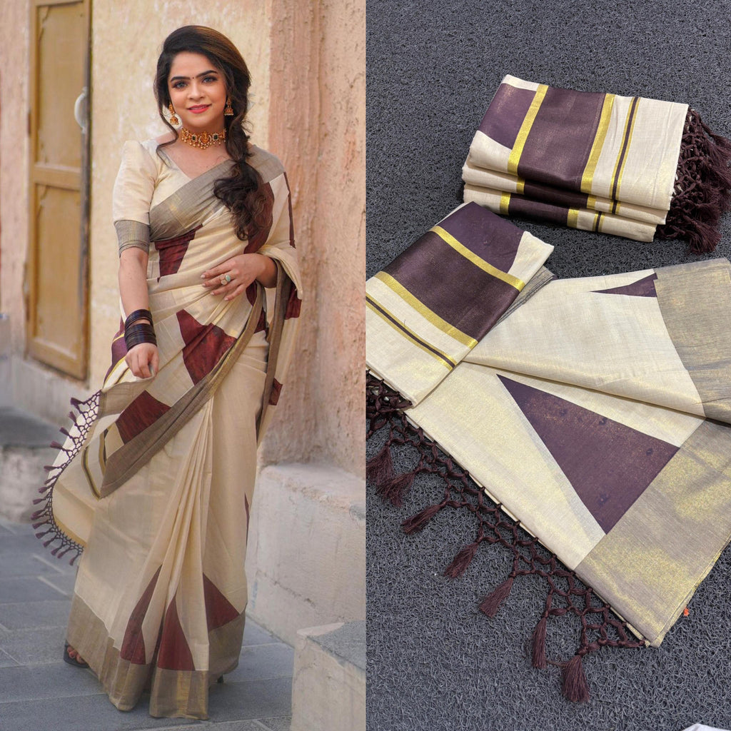Coffee Brown Temple Saree - KBG