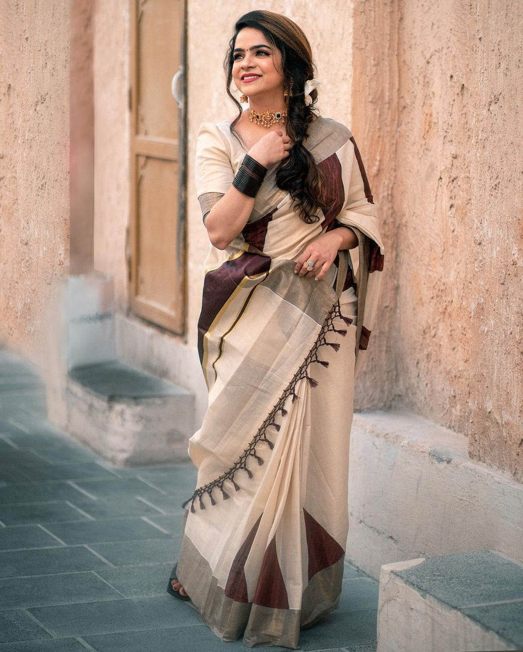 Coffee Brown Temple Saree - KBG