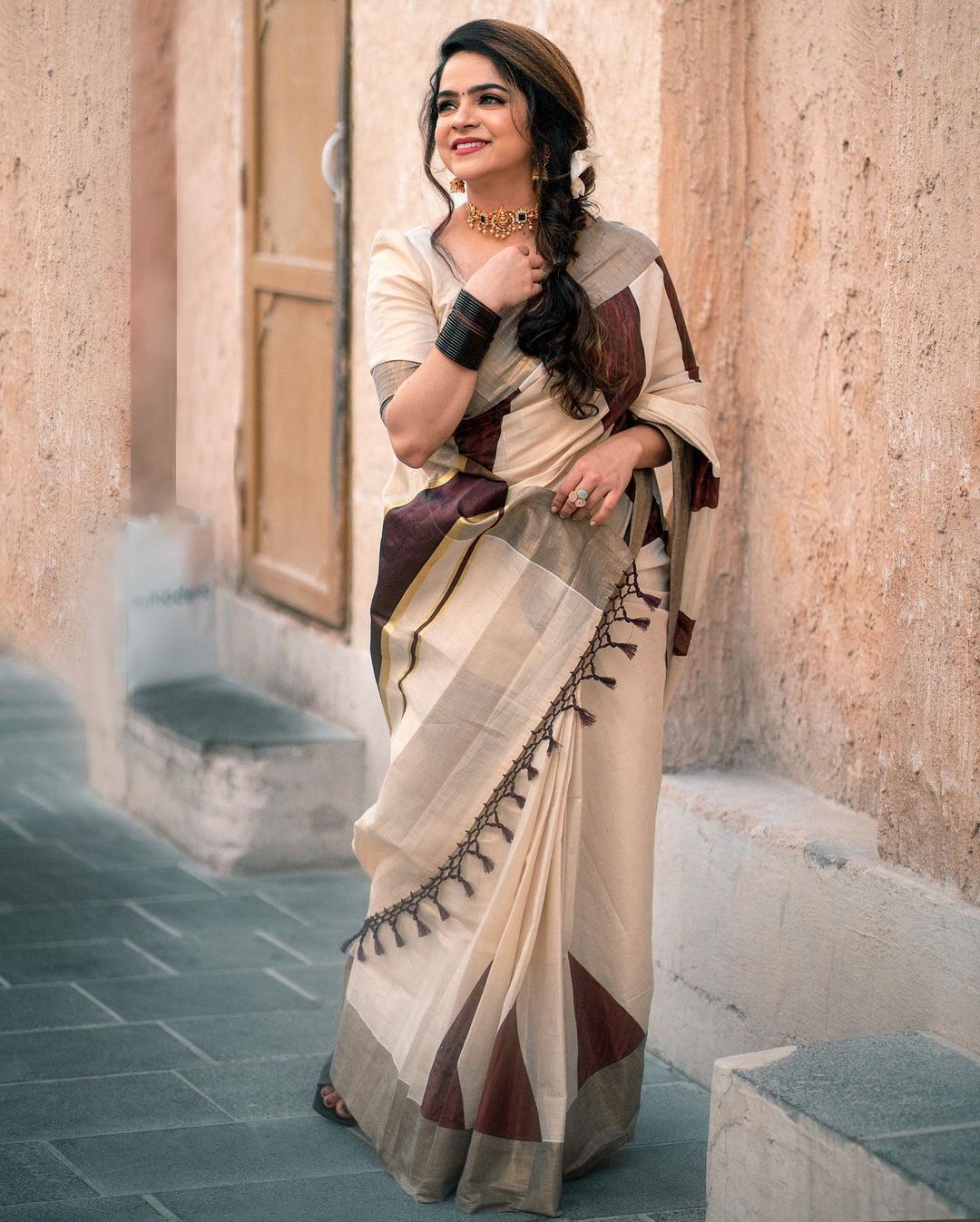 Coffee Brown Temple Saree - KBG