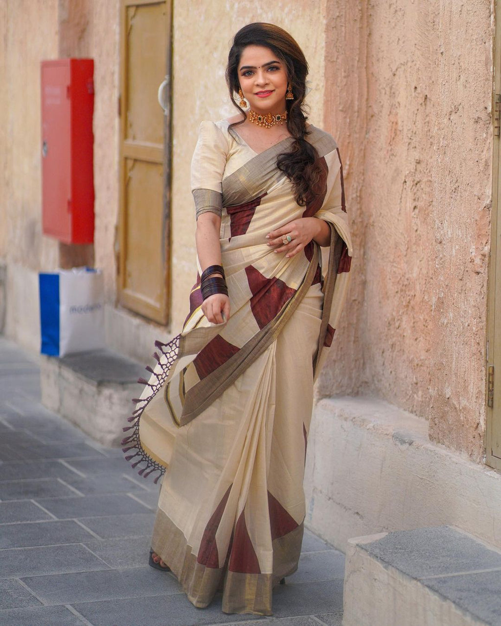 Coffee Brown Temple Saree - KBG