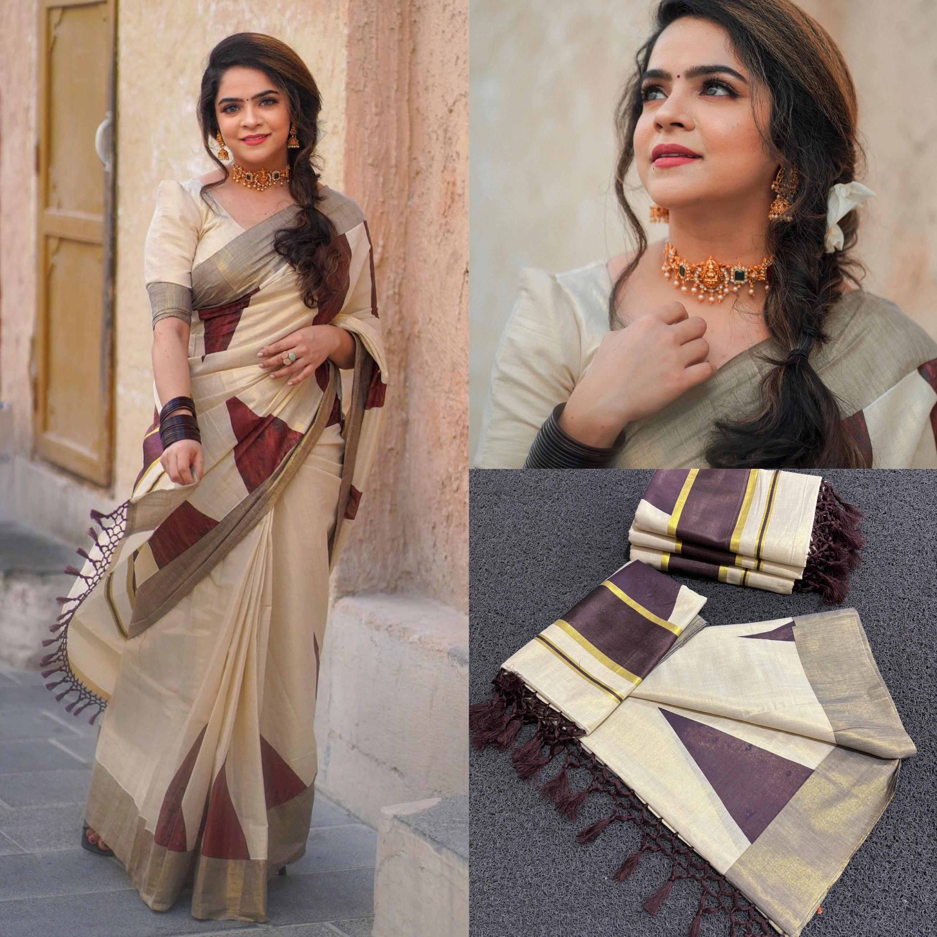 Coffee Brown Temple Saree - KBG