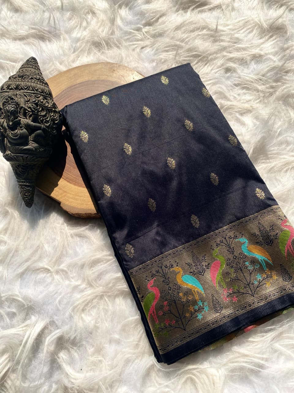 Soft Silk Banarasi Saree – Pure Black Elegance - SU