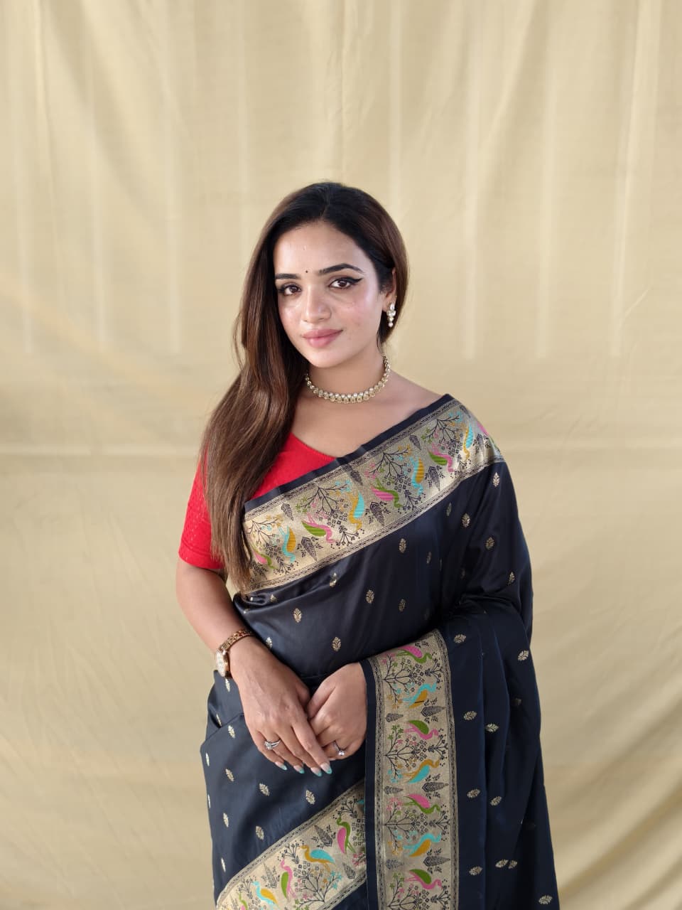 Soft Silk Banarasi Saree – Pure Black Elegance - SU