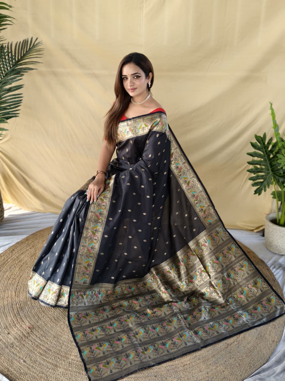 Soft Silk Banarasi Saree – Pure Black Elegance - SU
