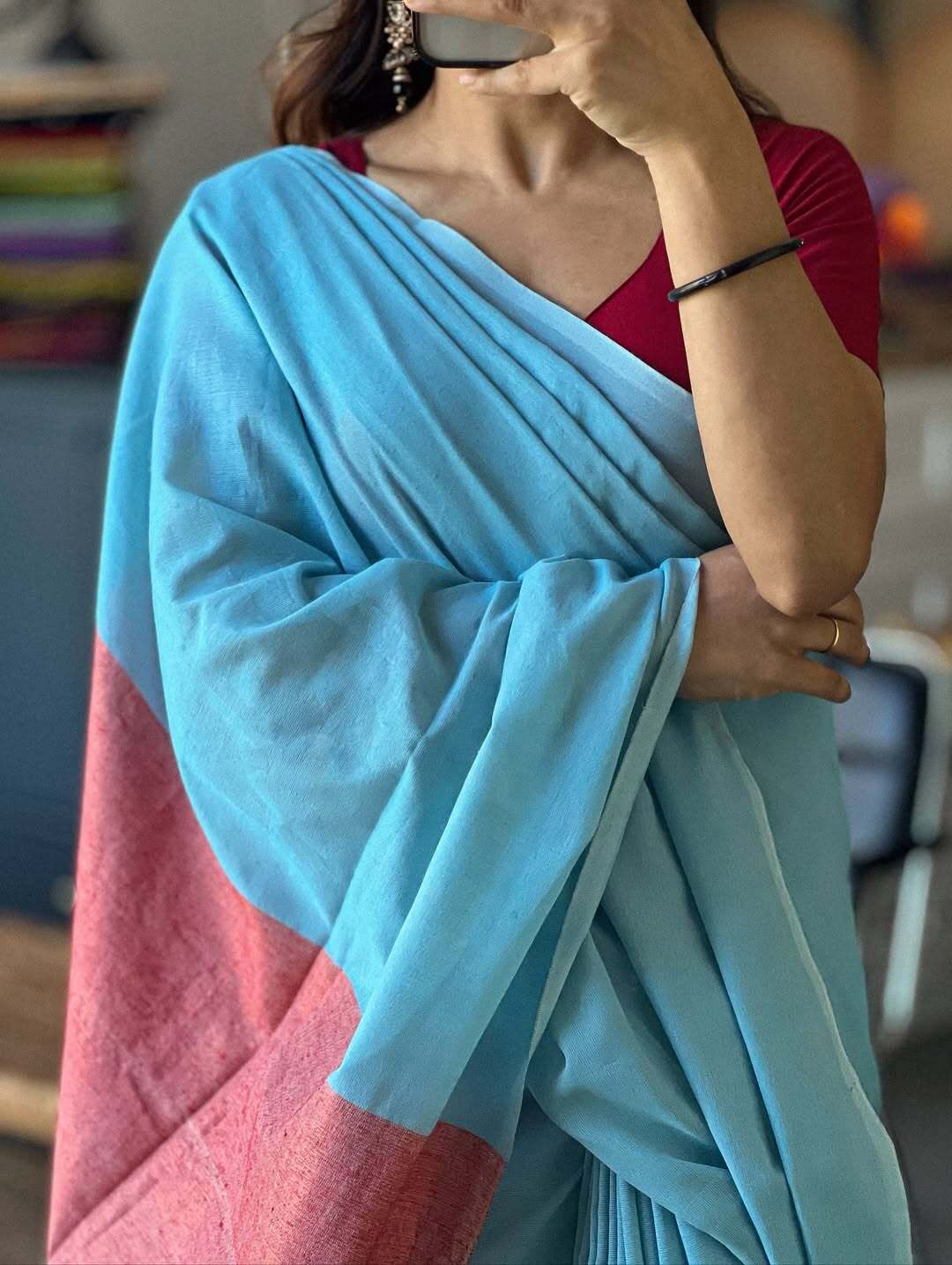 Sky blue S Khadi cotton saree - KBG