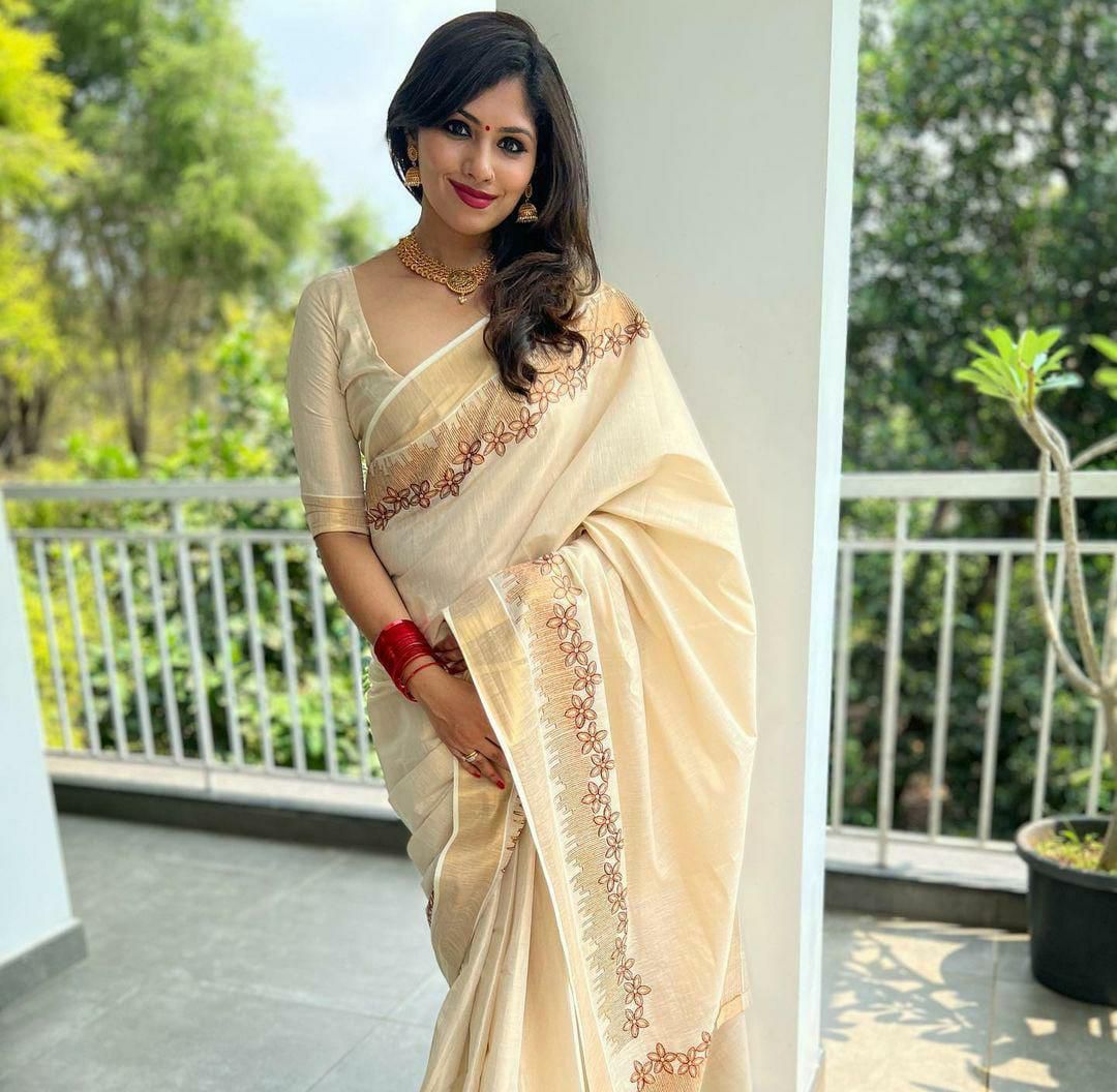Flower Shed Golden Tissue Embroidered Saree -KBG