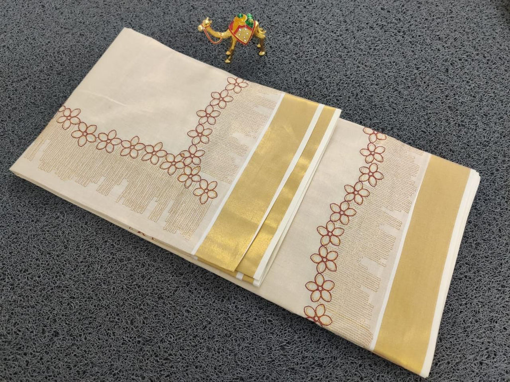 Flower Shed Golden Tissue Embroidered Saree -KBG
