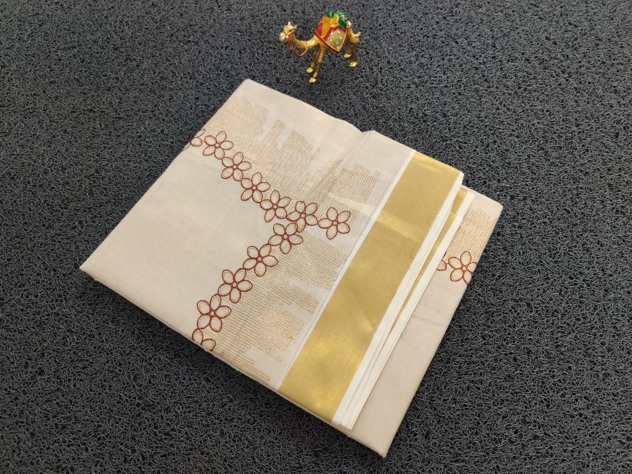 Flower Shed Golden Tissue Embroidered Saree -KBG