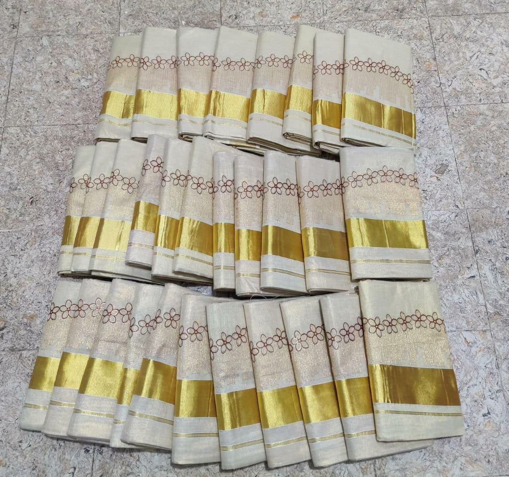 Flower Shed Golden Tissue Embroidered Saree -KBG