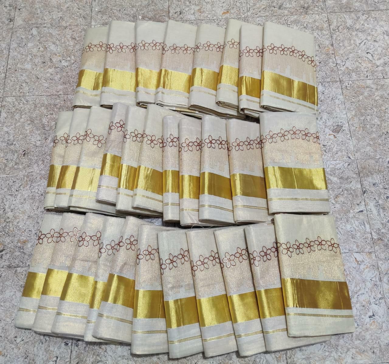 Flower Shed Golden Tissue Embroidered Saree -KBG