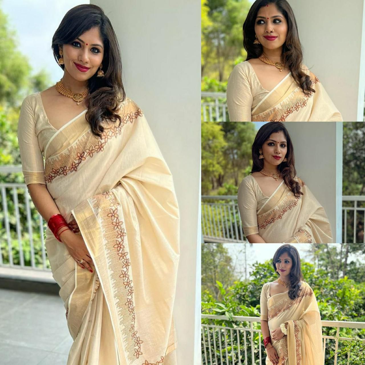 Flower Shed Golden Tissue Embroidered Saree -KBG