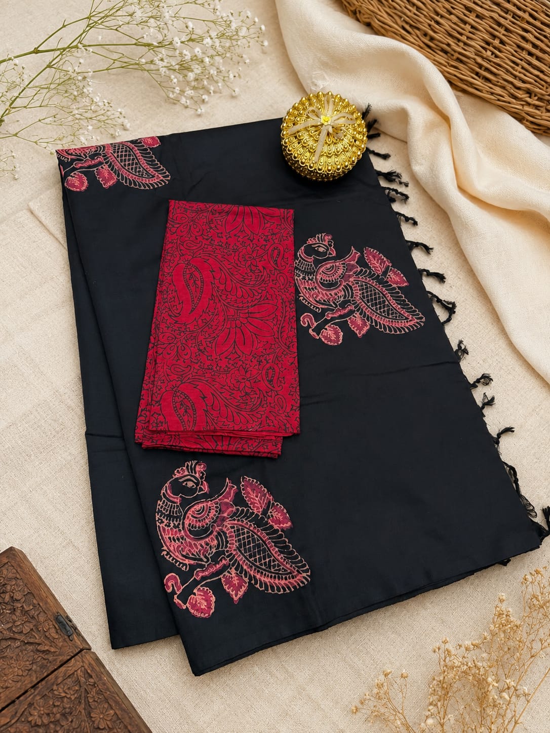 South Cotton Mix Block Printed Saree - DKS