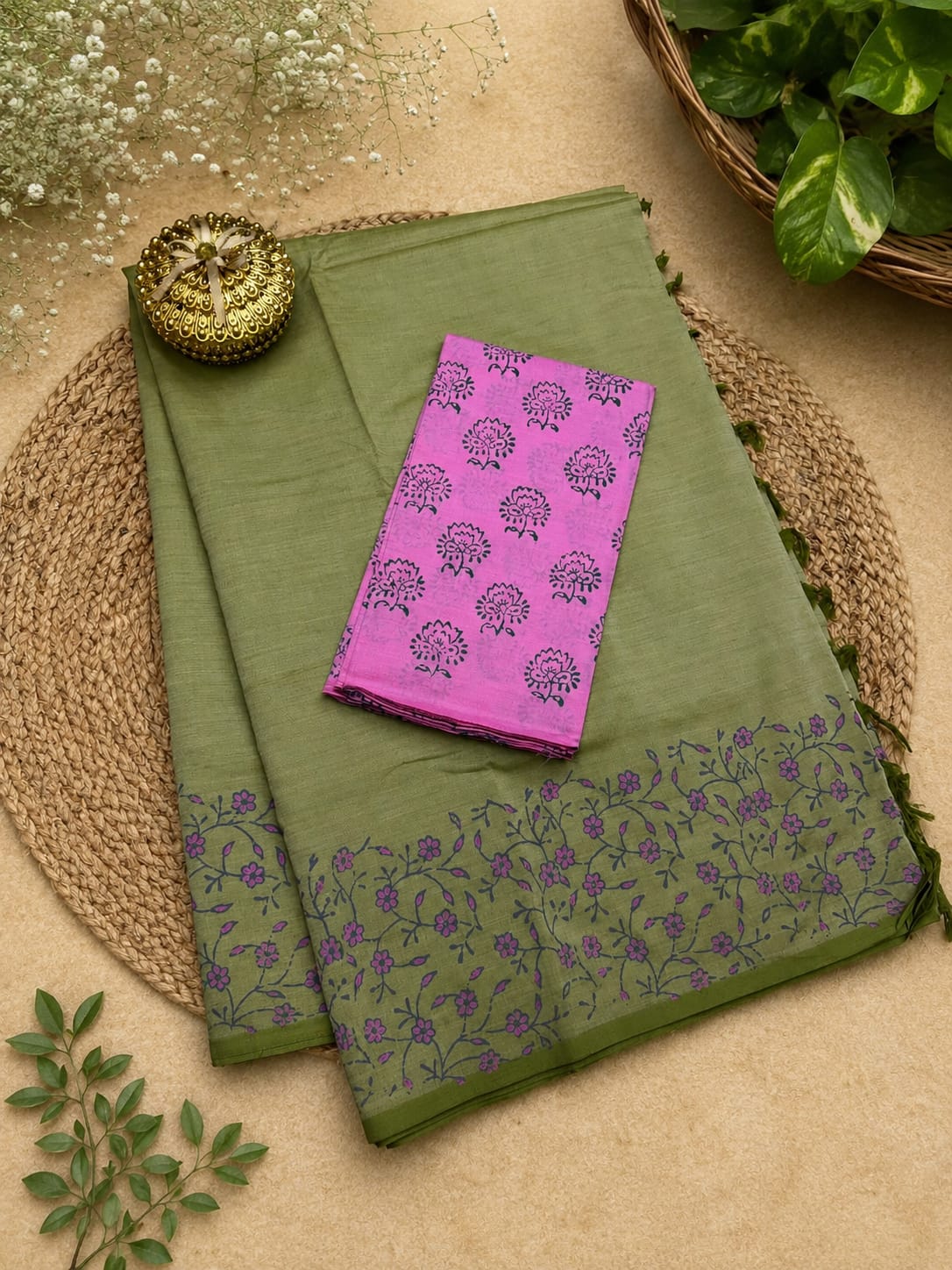 South Cotton Mix Block Printed Saree - DKS
