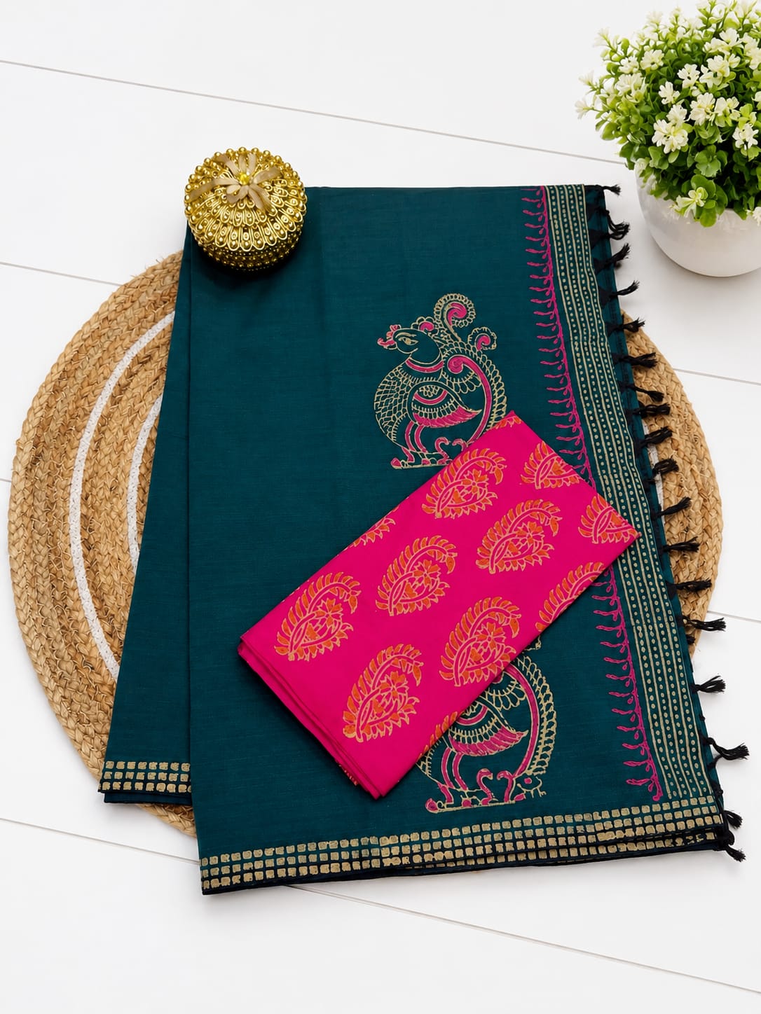 South Cotton Mix Block Printed Saree - DKS