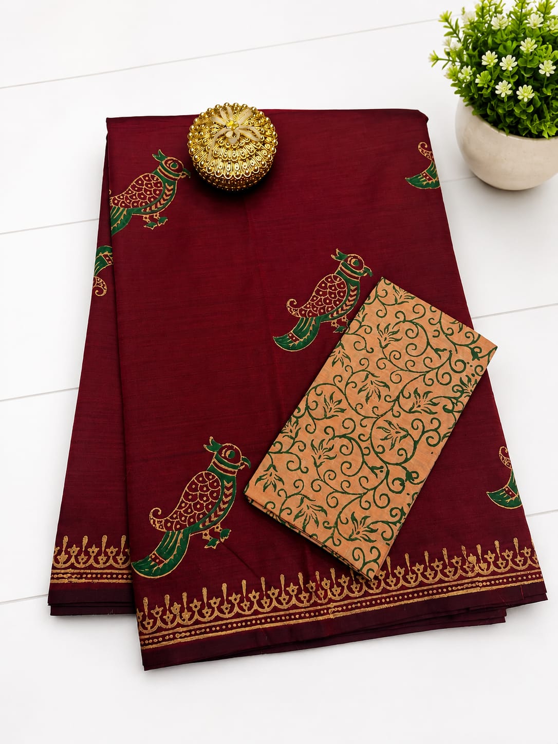 South Cotton Mix Block Printed Saree - DKS
