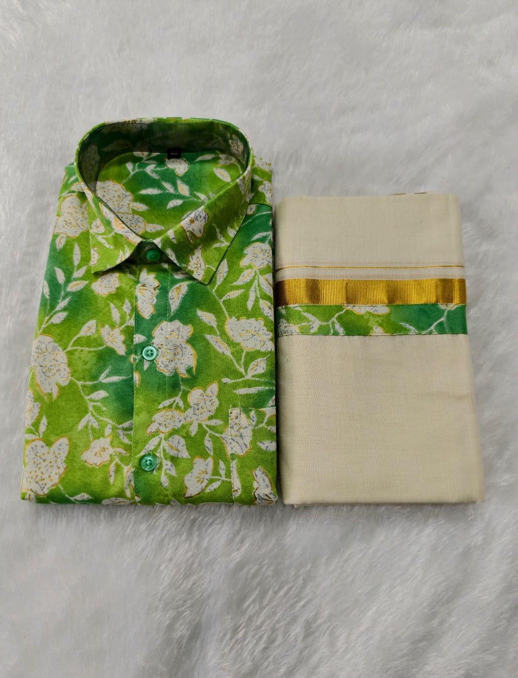 Rayon Printed Shirt & Mundu  - KBG