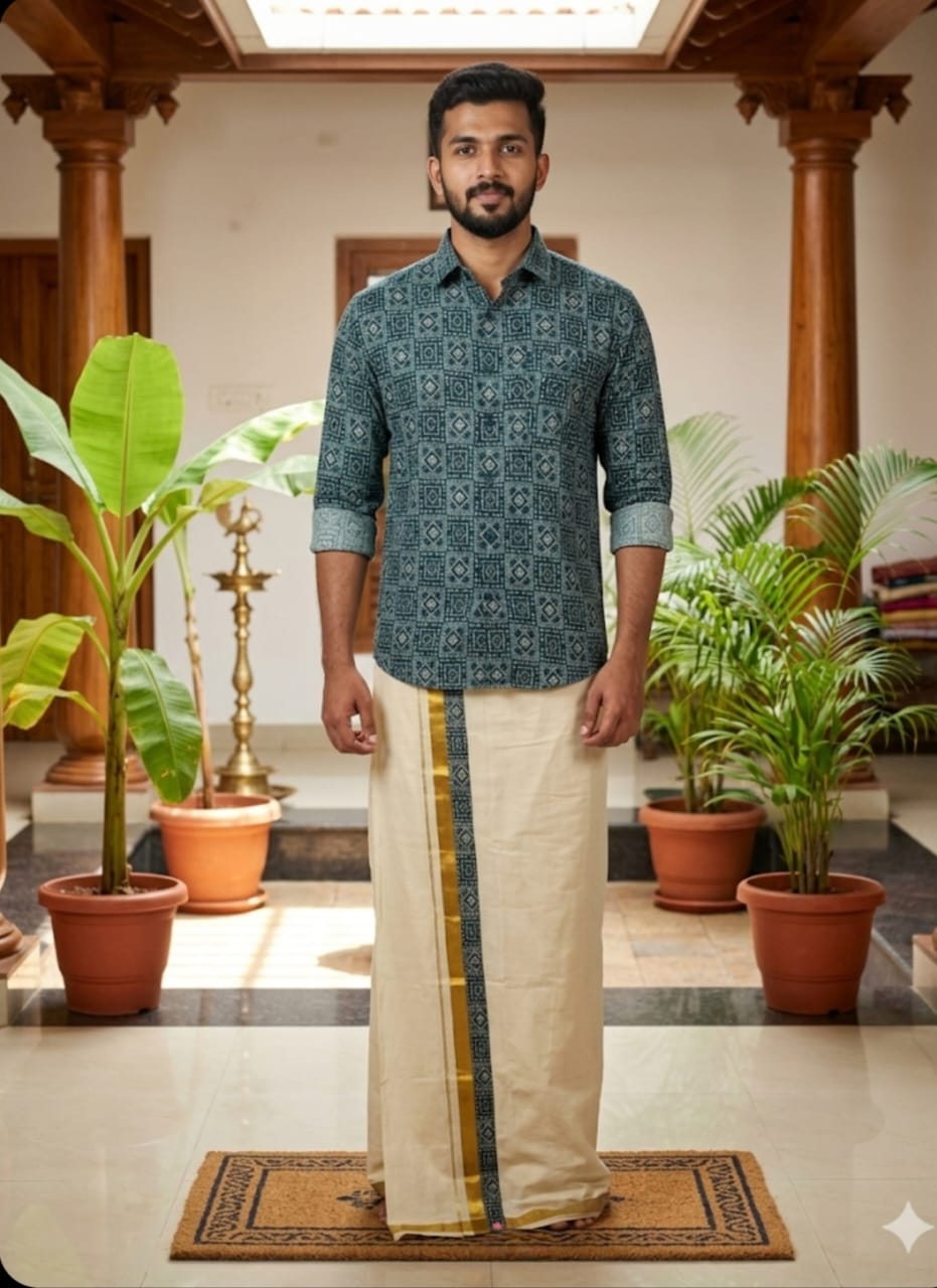 Rayon Printed Shirt & Mundu - KBG
