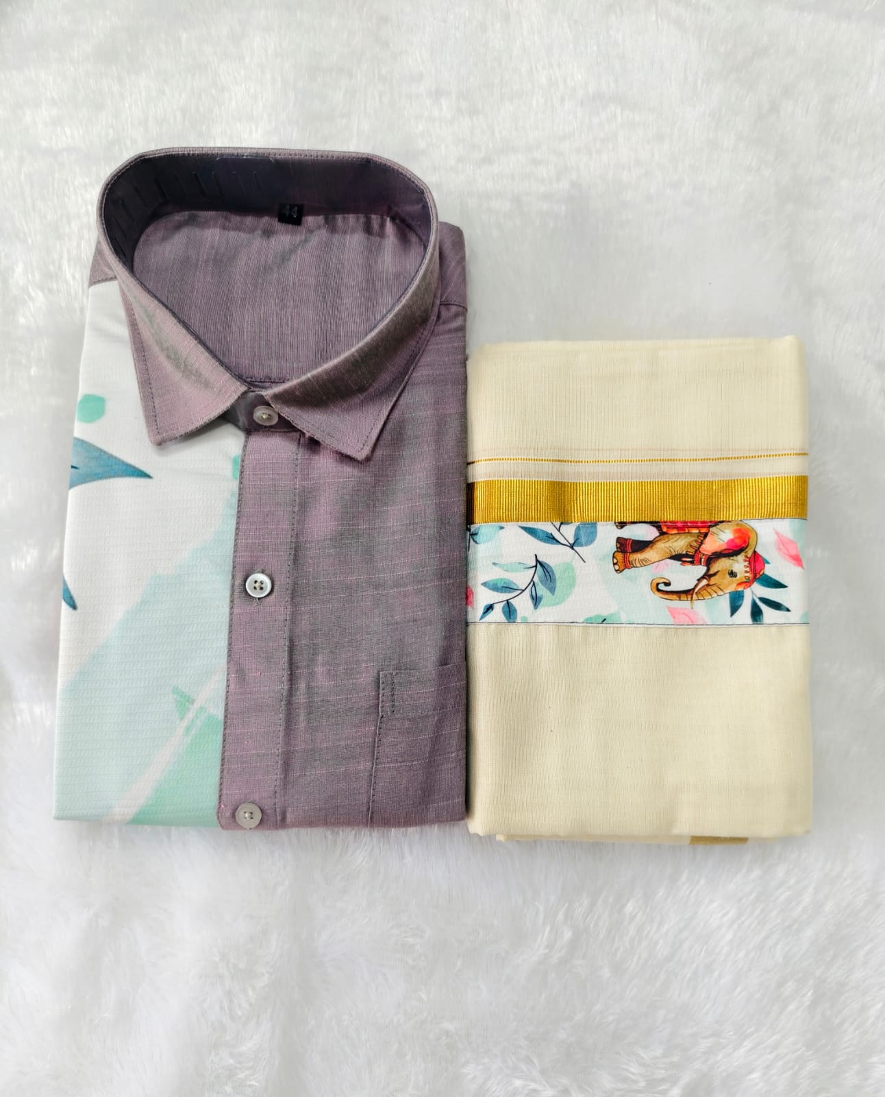 SD One Side Printed Shirt and Mundu combo - KBG