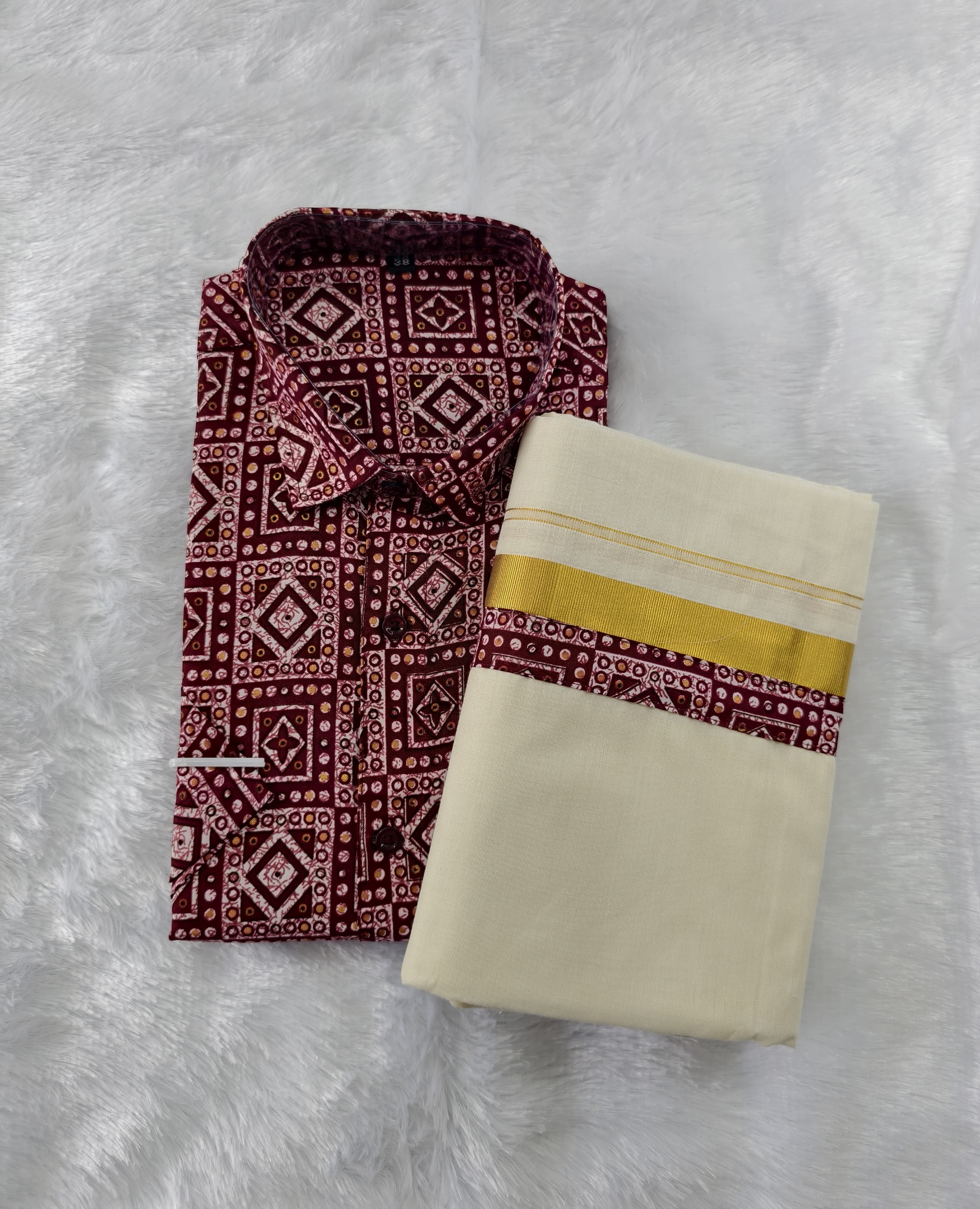 Rayon Printed Shirt & Mundu - KBG