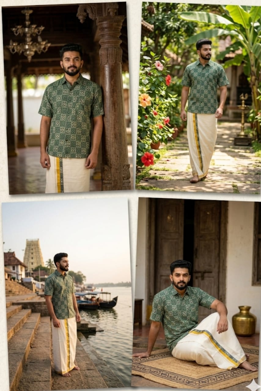 Rayon Printed Shirt & Mundu - KBG
