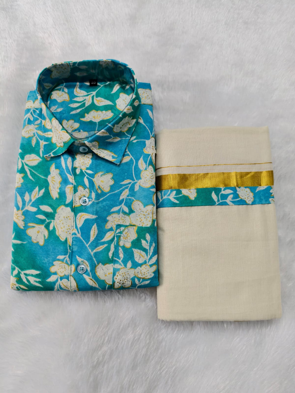 Rayon Printed Shirt & Mundu  - KBG