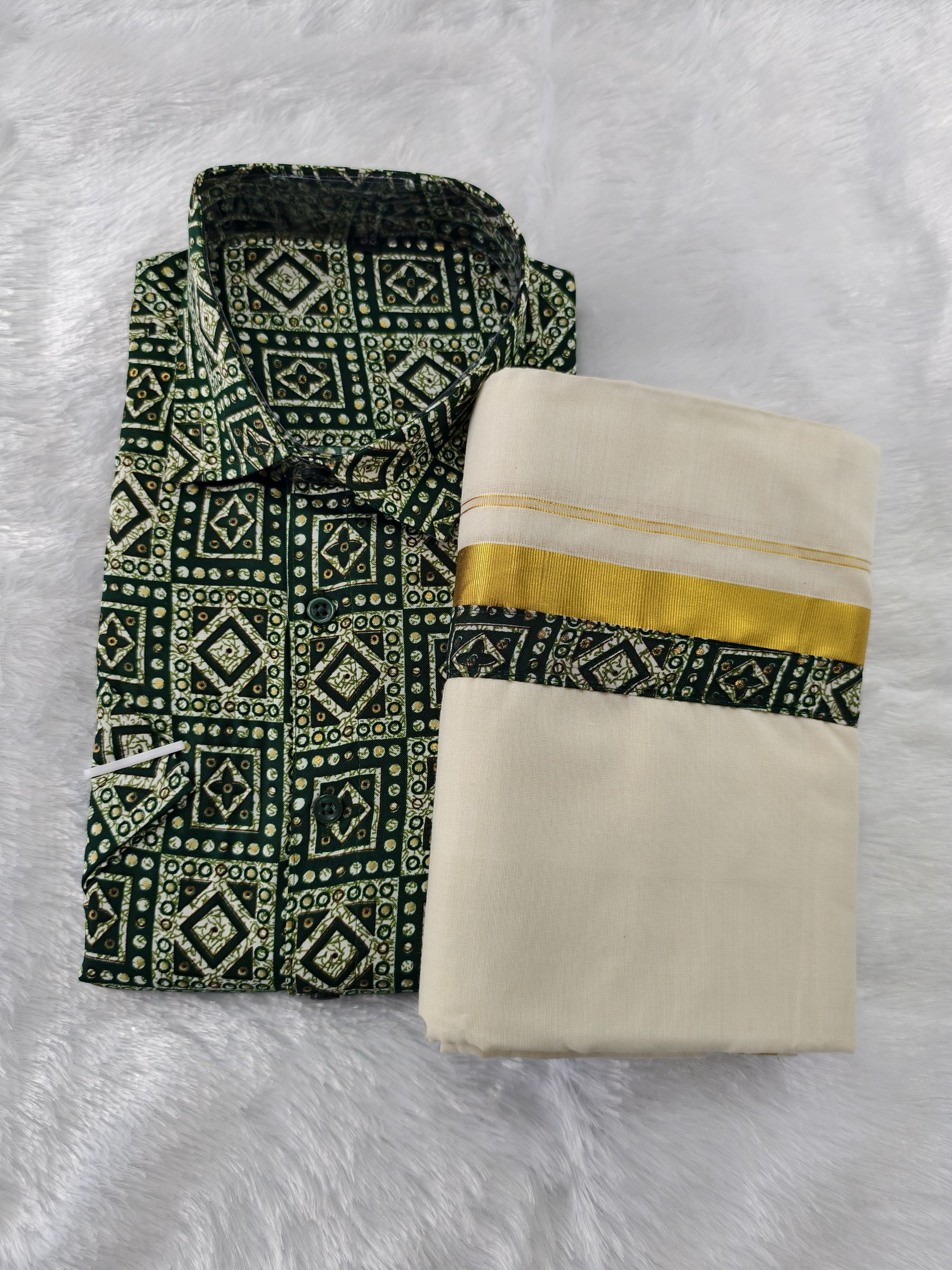 Rayon Printed Shirt & Mundu - KBG