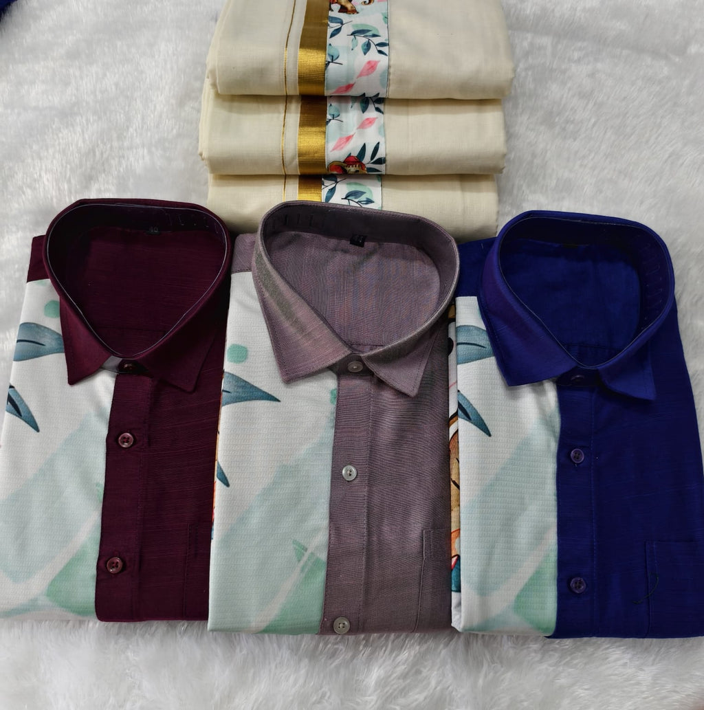 SD One Side Printed Shirt and Mundu combo - KBG