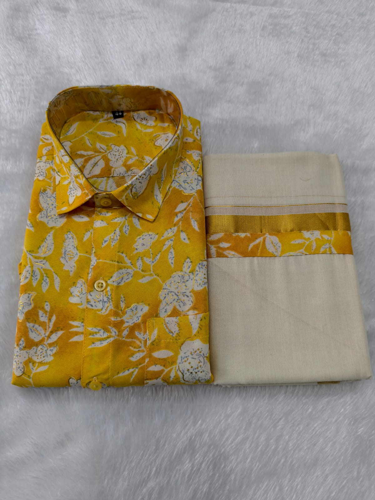 Rayon Printed Shirt & Mundu  - KBG
