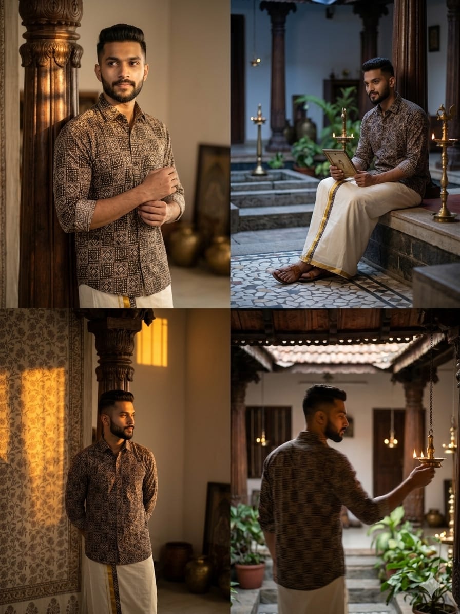 Rayon Printed Shirt & Mundu - KBG