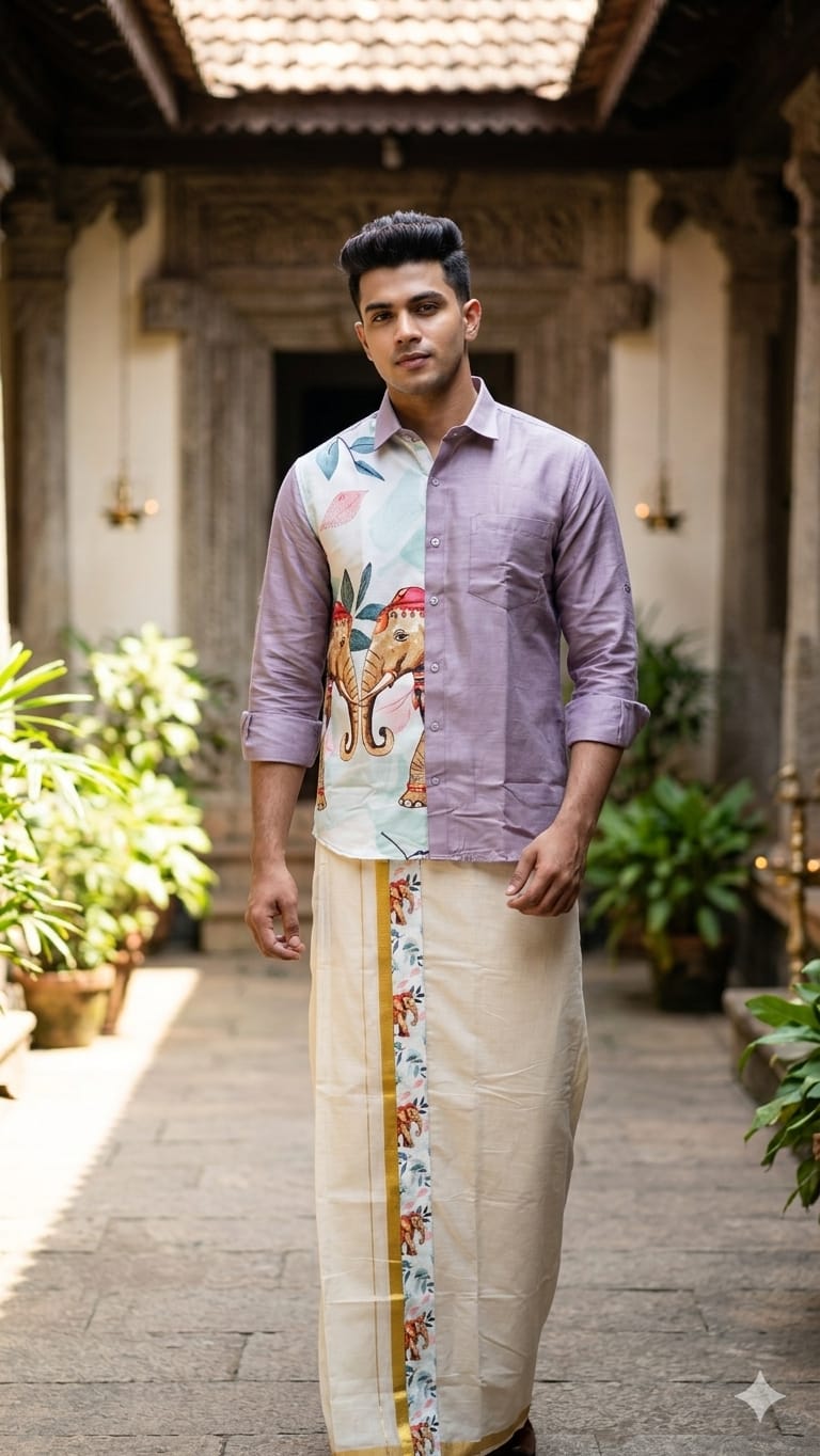 SD One Side Printed Shirt and Mundu combo - KBG