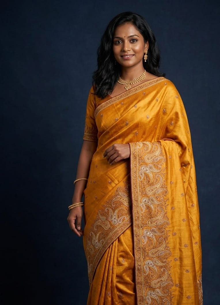 SEMI TUSSAR SILK EMBROIDERY SAREE - SU