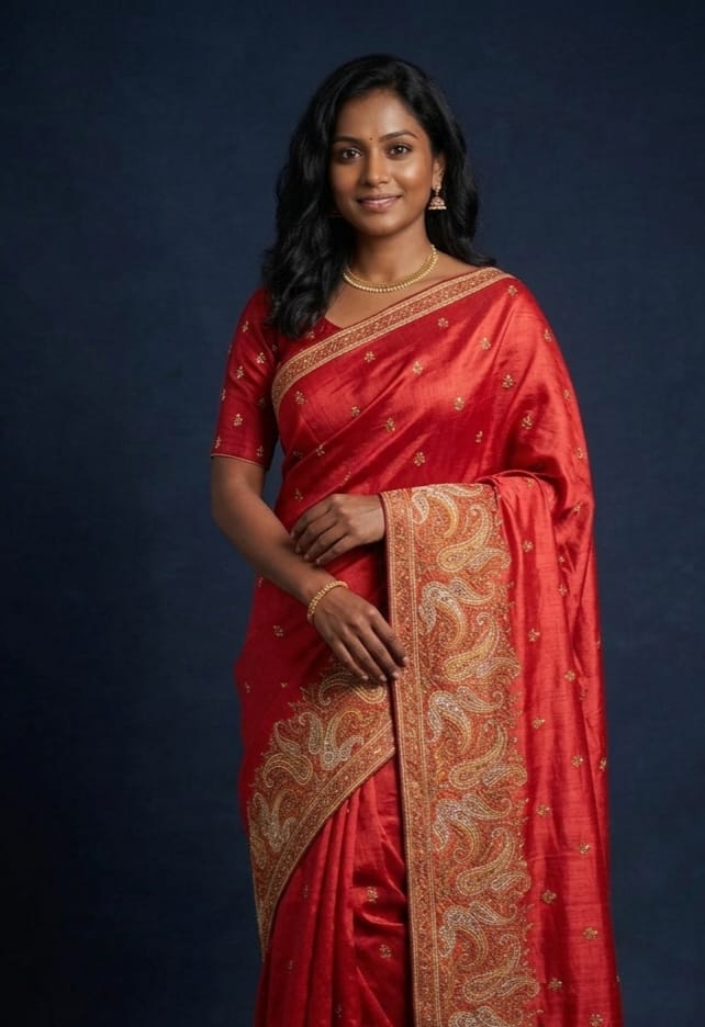 SEMI TUSSAR SILK EMBROIDERY SAREE - SU