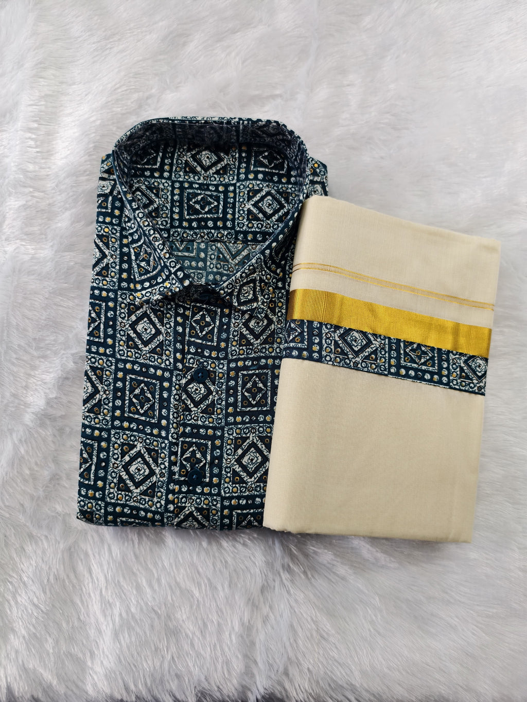 Rayon Printed Shirt & Mundu - KBG
