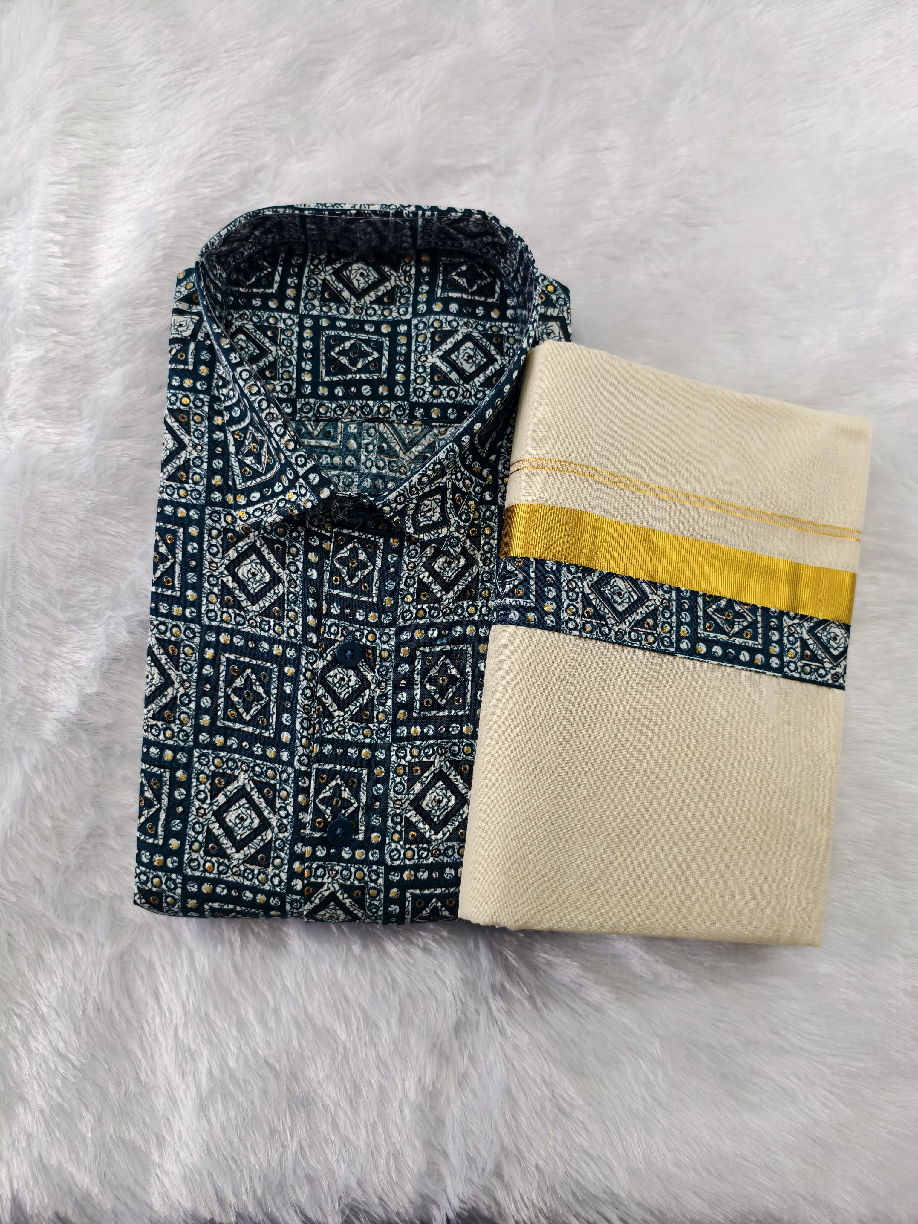Rayon Printed Shirt & Mundu - KBG