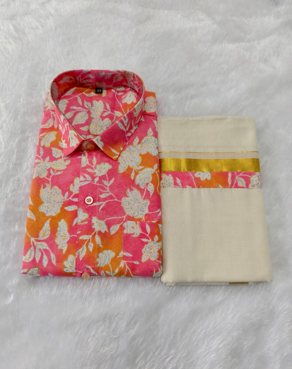 Rayon Printed Shirt & Mundu  - KBG