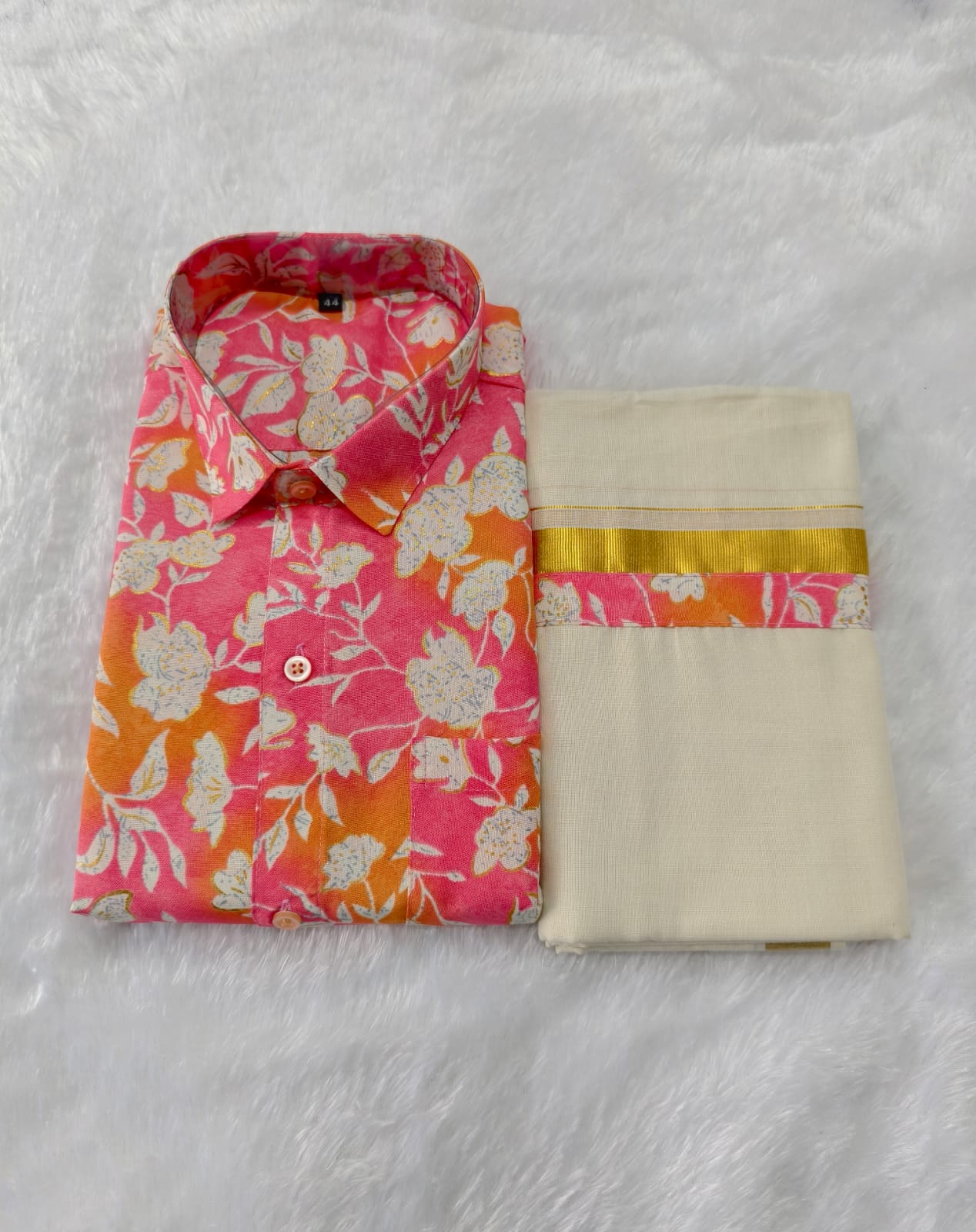 Rayon Printed Shirt & Mundu  - KBG