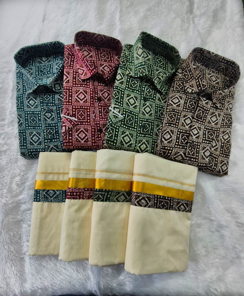 Rayon Printed Shirt & Mundu - KBG