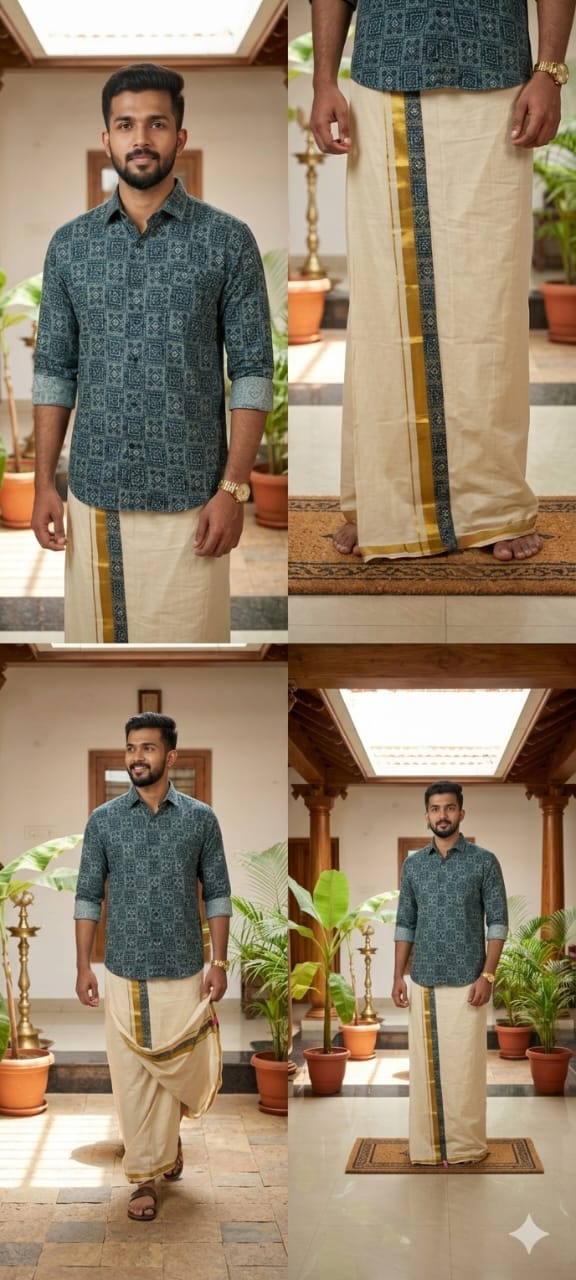 Rayon Printed Shirt & Mundu - KBG
