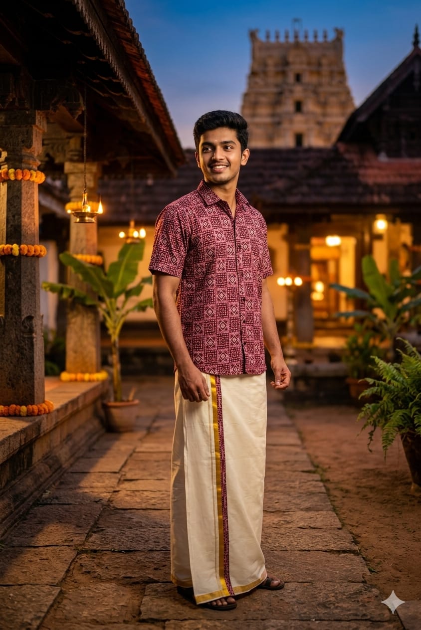 Rayon Printed Shirt & Mundu - KBG