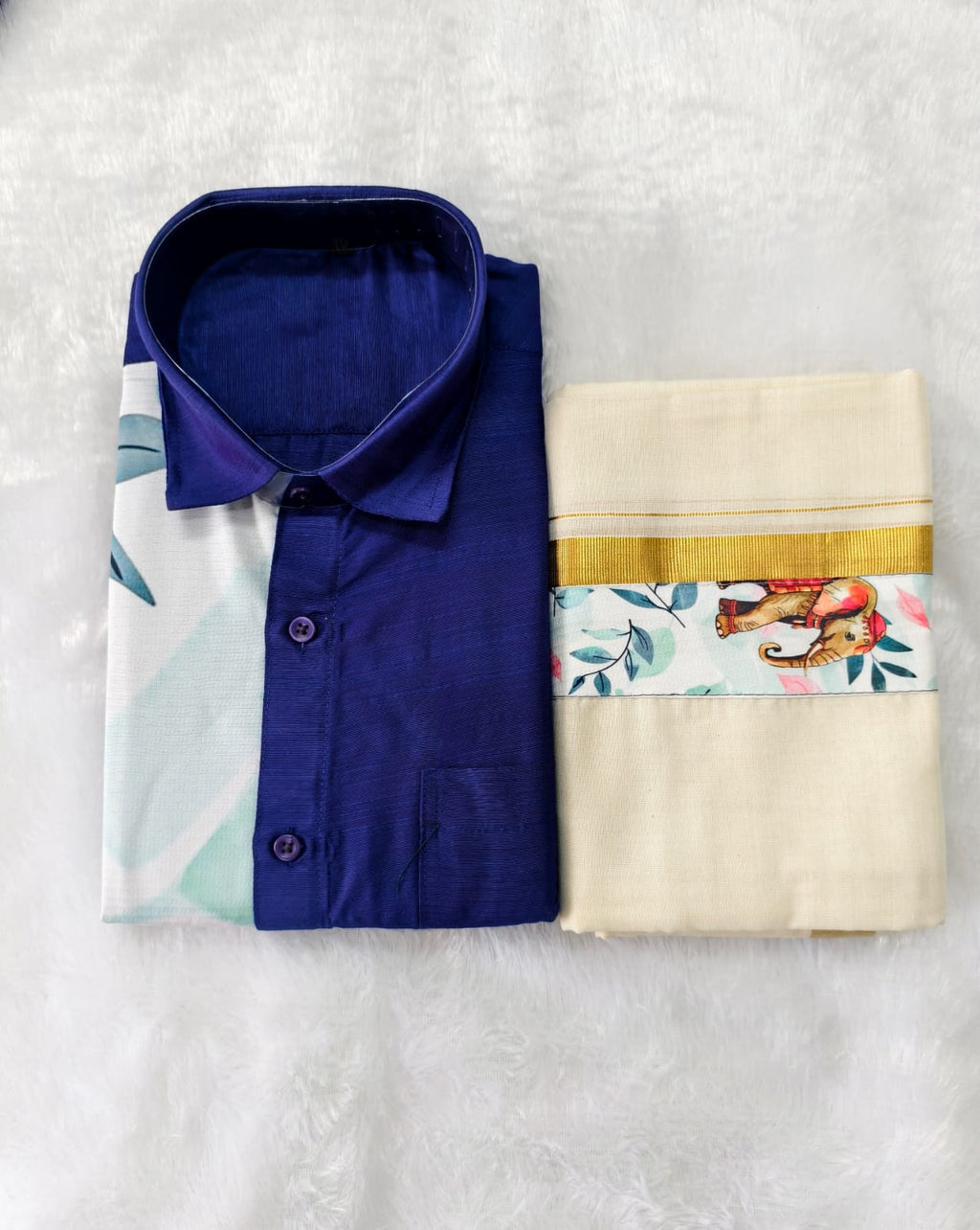 SD One Side Printed Shirt and Mundu combo - KBG