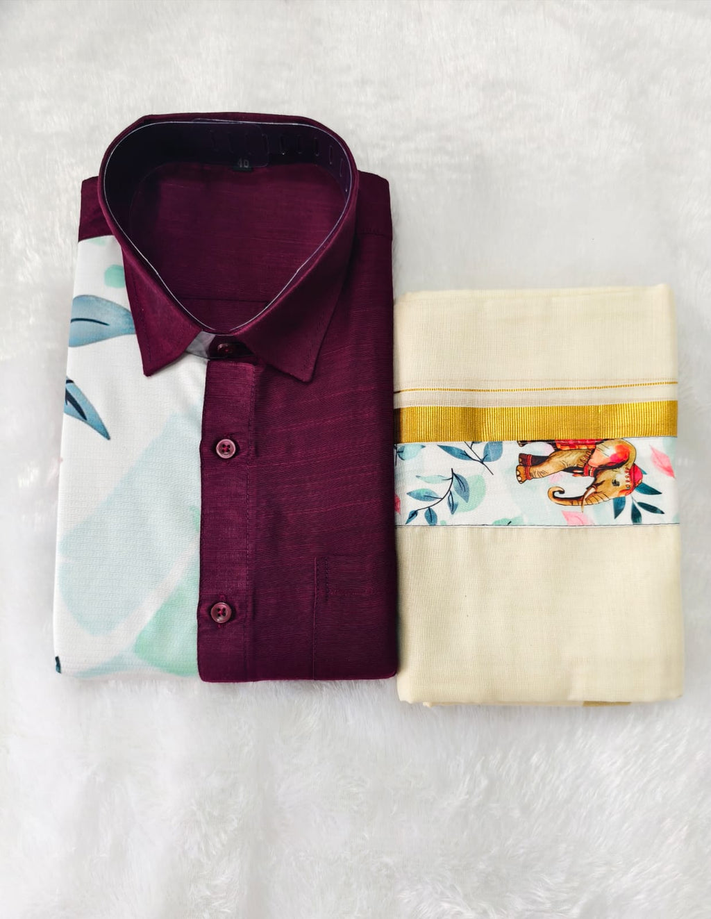 SD One Side Printed Shirt and Mundu combo - KBG