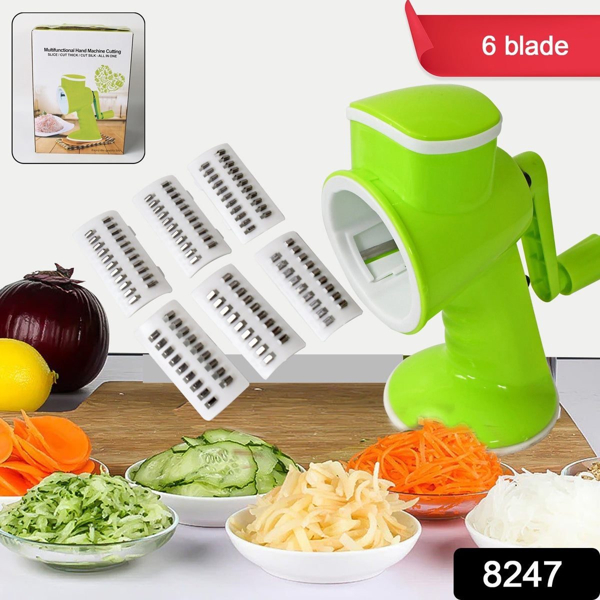 8247 6 In 1 Multi Functional Vegetable Cutter Slicer Hand Machine Cutt ...